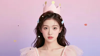 Pink Crowned Woman in Tulle Dress - Fashion - AI generated image