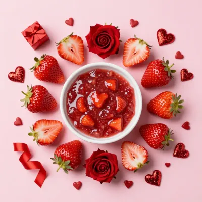 Strawberry Coulis with Hearts and Roses - Food - AI generated image