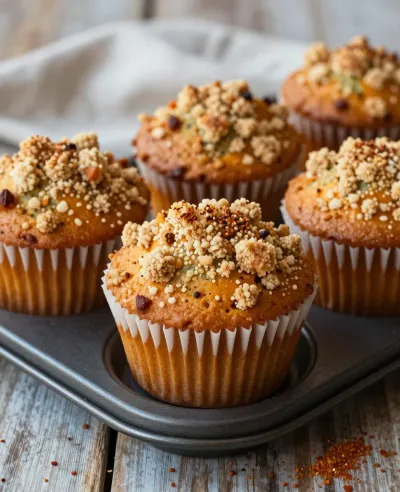 Pumpkin Spice Muffins with Crumbly Topping - Food - AI generated image