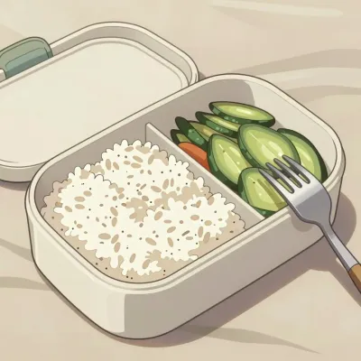 Bento Box with Rice and Cucumber Slices - Food - AI generated image