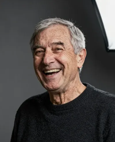 Laughing Elderly Man in Soft Sweater - Portrait - AI generated image