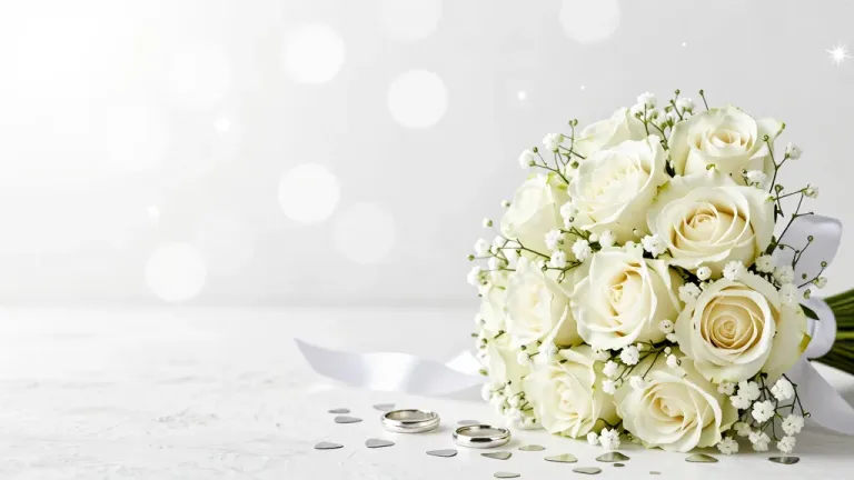 White Rose Bouquet with Baby's Breath - Flowers - AI generated image