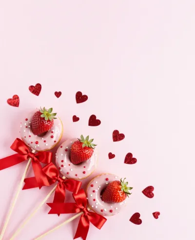 Strawberry Donut Bouquet Flatlay - Food - AI generated image