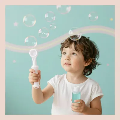 Child Blowing Bubbles with Wand - Child - AI generated image