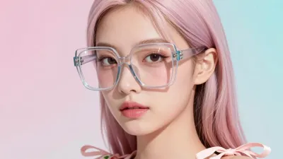 Pastel Pink-Haired Model with Transparent Glasses - Fashion - AI generated image