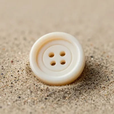 Ivory Button with Four Holes on Golden Sand - Furniture - AI generated image