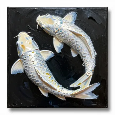 Iridescent Koi Fish in Dynamic Curve - Aquatic Life - AI generated image