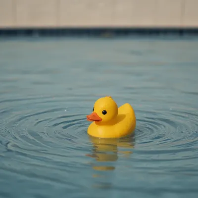 Yellow Rubber Duck Floating in Pool - Objects - AI generated image