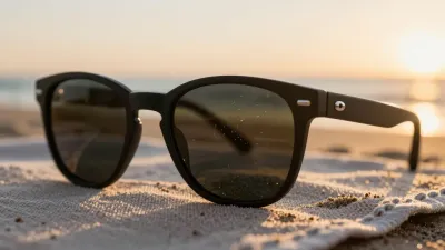 Sunglasses Resting on Textured Towel at Sunset - Accessories - AI generated image