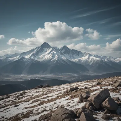 Snow-Capped Mountain Peaks Under Golden Sunlight - Landscape - AI generated image