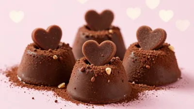 Chocolate Pralines with Heart Decorations - Food - AI generated image
