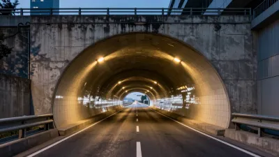 Tunnel Entrance with Warm Lighting - Architecture - AI generated image