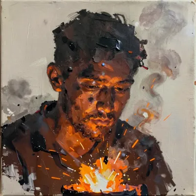 Fiery Explosion with Melted Metal Texture - Explosion - AI generated image