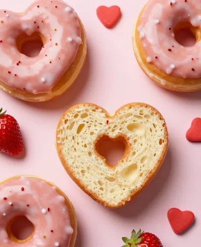 Heart-Shaped Donut with Pink Glaze - Food - AI generated image