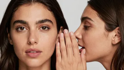 Woman Whispering with Soft Fingers - Portrait - AI generated image