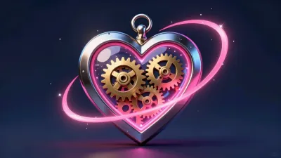 Heart-Shaped Locket with Golden Gears - Fashion - AI generated image