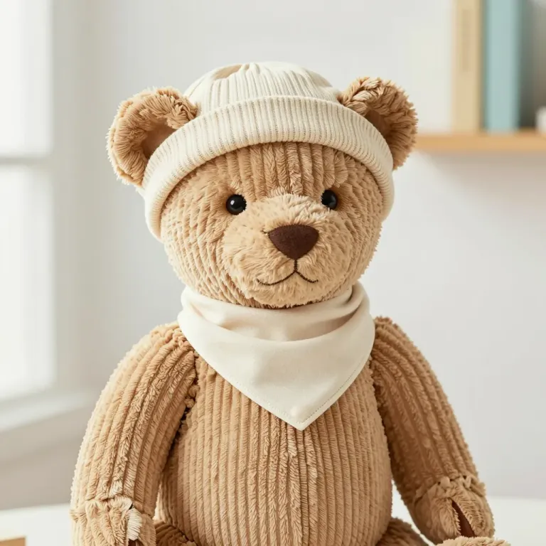 Teddy Bear in Corduroy with Beanie and Scarf - Portrait - AI generated image