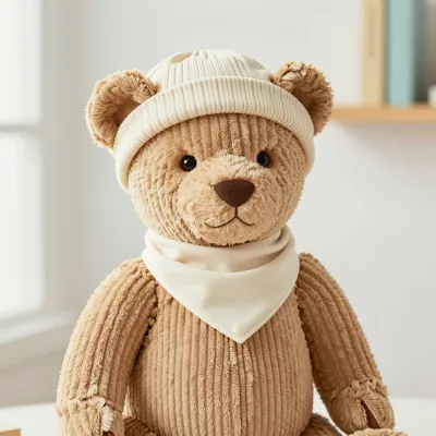 Teddy Bear in Corduroy with Beanie and Scarf - Portrait - AI generated image