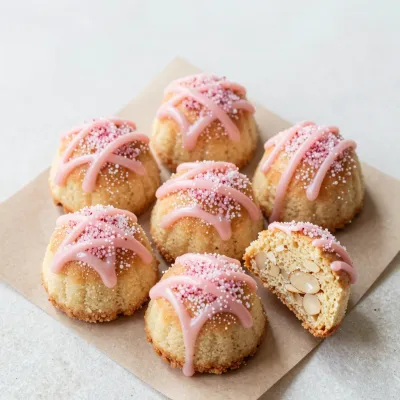 Almond Tea Cakes with Pink Icing - Bakery - AI generated image