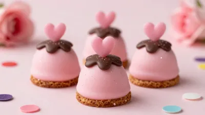 Pink Heart Petit Fours with Soft Light - Food - AI generated image