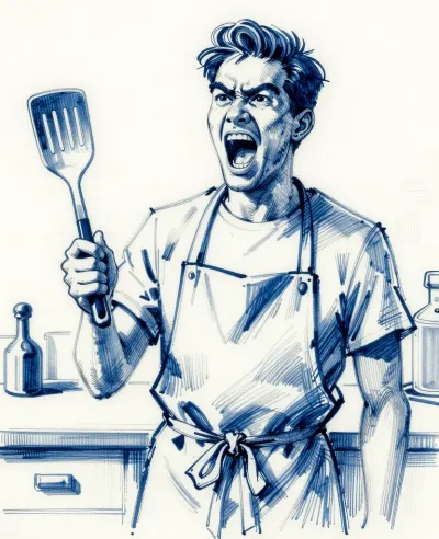 Angry Chef Yelling with Spatula - Food - AI generated image