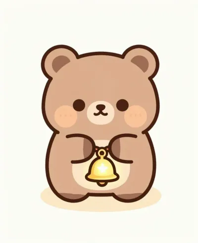Plush Teddy Bear with Gold Bell - Animals - AI generated image