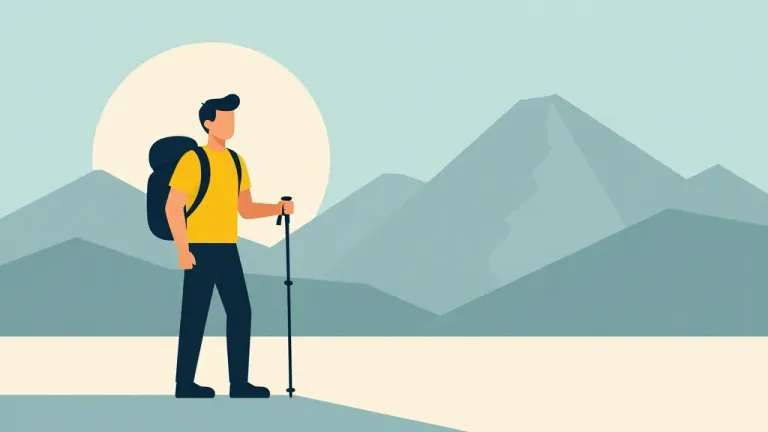 Yellow Shirt Hiker on Cliffside - People - AI generated image