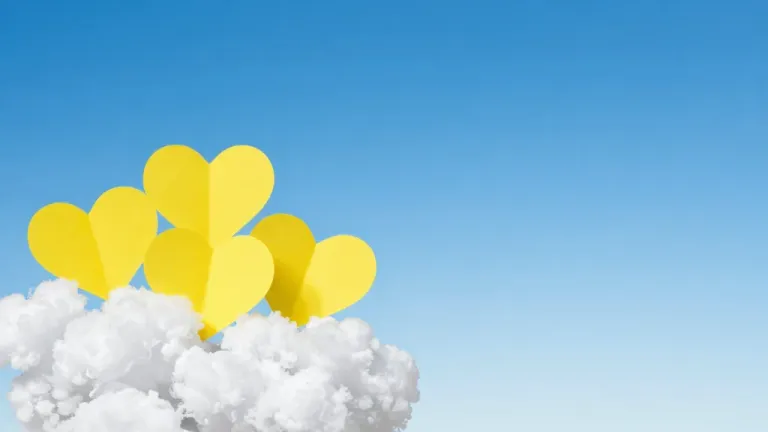 Yellow Hearts Hovering Over White Clouds - Abstract - AI generated image