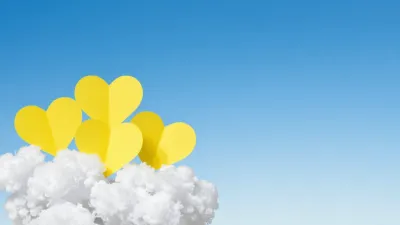 Yellow Hearts Hovering Over White Clouds - Abstract - AI generated image
