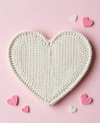 White Knit Heart Coaster with Pink Background - Knitting - AI generated image