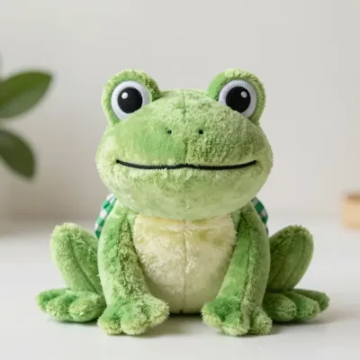 Green Plush Frog Toy on Stone - Toys - AI generated image