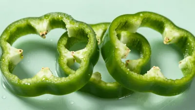 Sliced Green Bell Pepper Rings with Water Droplets - Food - AI generated image