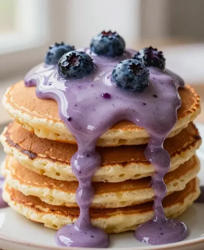 Golden Pancakes with Purple Sauce - Food - AI generated image