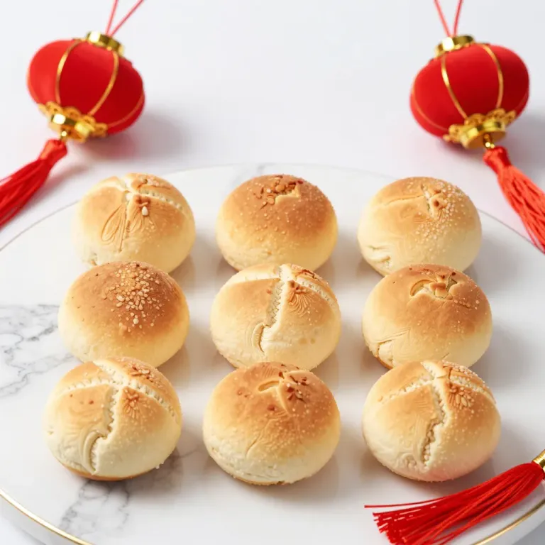 Golden-Brown Buns with Embossed Designs - Food - AI generated image