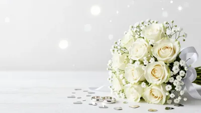 White Rose Bouquet with Baby's Breath - Flowers - AI generated image