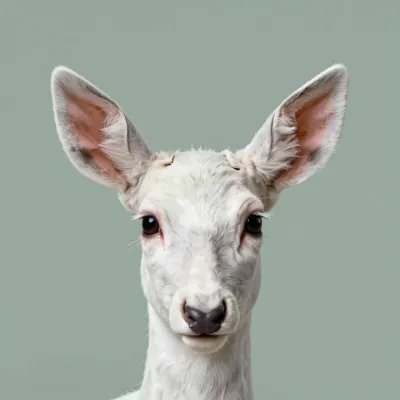 Albino Deer Head Close-Up Soft Light - Wildlife - AI generated image