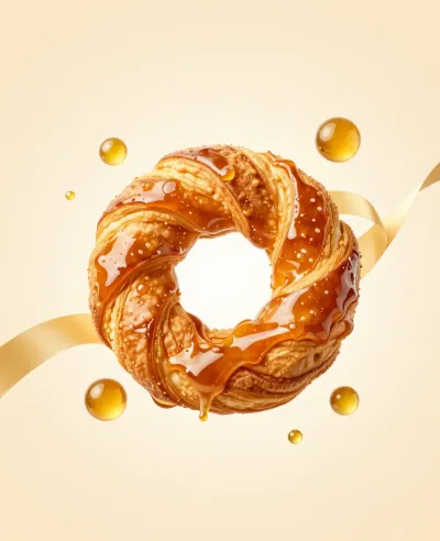 Honey-Glazed Cruller with Dripping Caramel - Food - AI generated image
