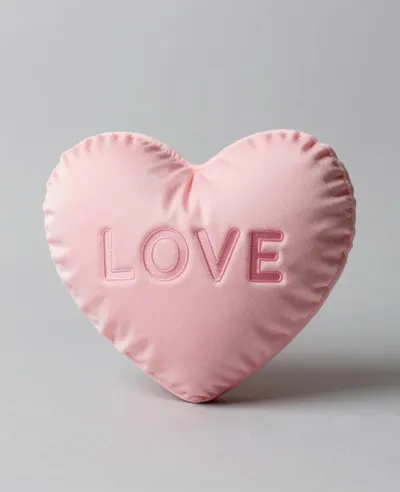 Pink Heart-Shaped Cushion with Embroidered Love - Decor - AI generated image