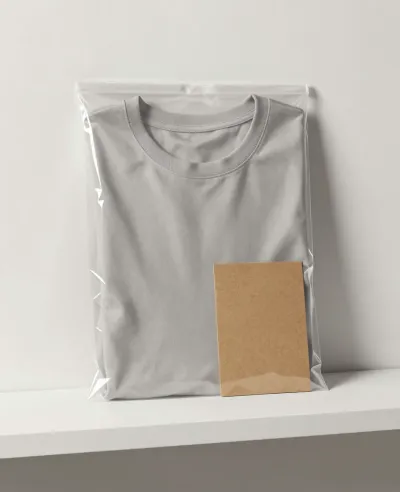Folded T-Shirt in Clear Plastic Bag - Fashion - AI generated image