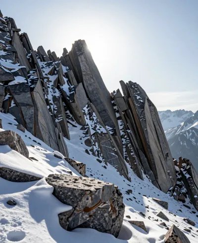 Rock Spires in Snowy Landscape - Landscapes - AI generated image