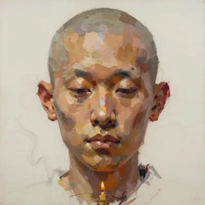 Impasto Painted Face Gazing Directly - Portrait - AI generated image