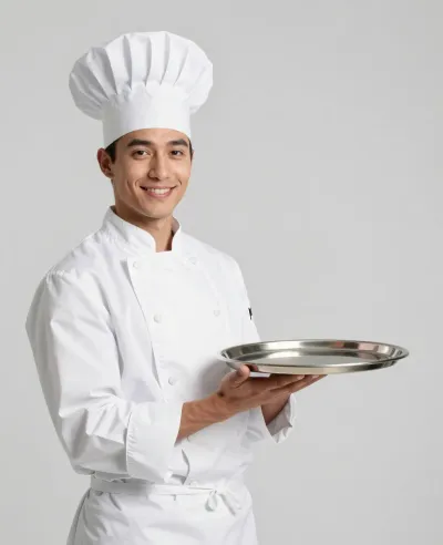 Chef Presenting Silver Platter - People - AI generated image