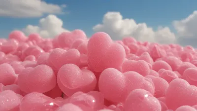 Bright Pink Heart-Shaped Candies in Soft Light - Food - AI generated image
