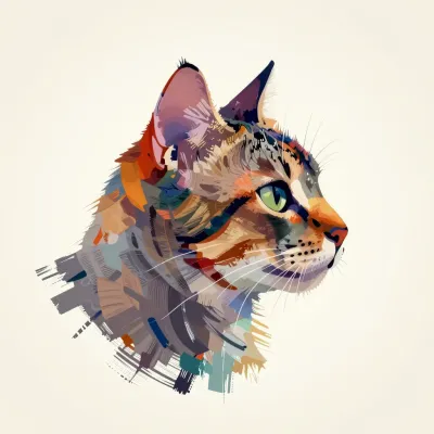 Abstract Cat Profile with Layered Brushstrokes - Art - AI generated image