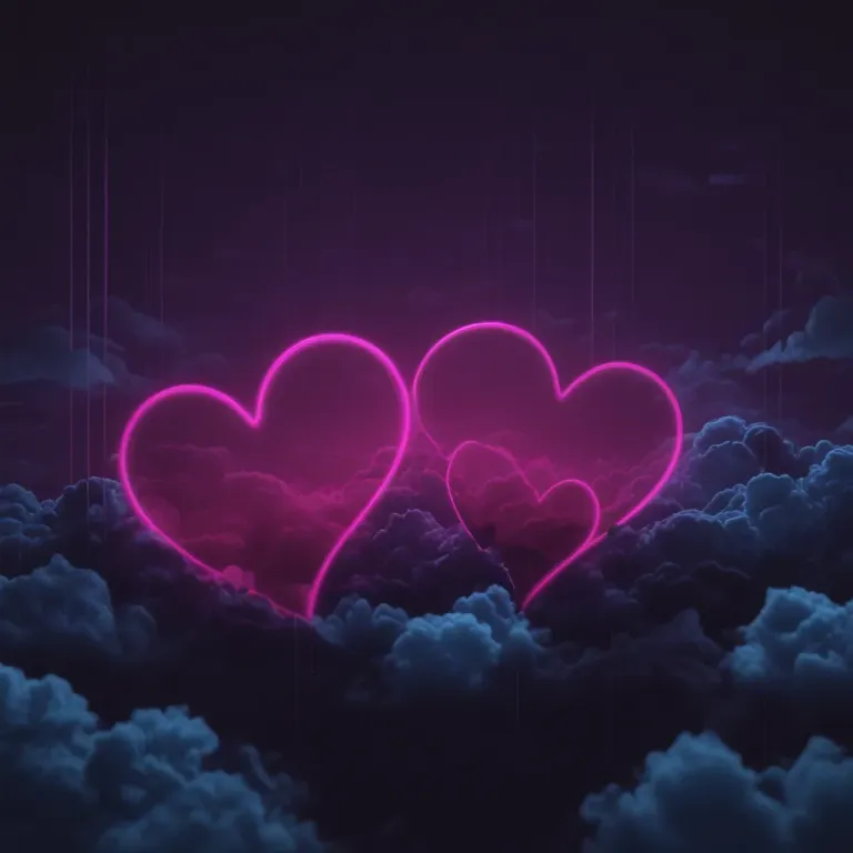 Neon Hearts Glowing in Dark Sky - Art - AI generated image
