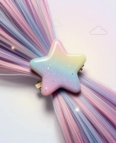 Pastel Star Hair Clip with Gradient Glow - Fashion - AI generated image