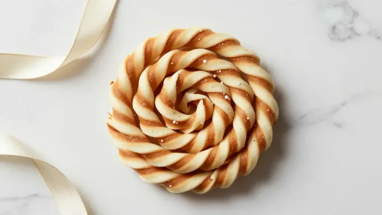 Twisted Pastry with Golden Stripes on Marble - Food - AI generated image