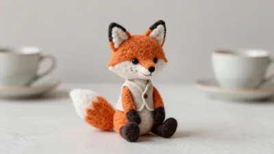 Felt Fox Sitting Upright with White Nose - Felt - AI generated image