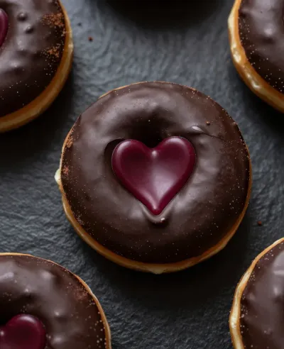 Chocolate Glazed Donut with Heart Center - Food - AI generated image
