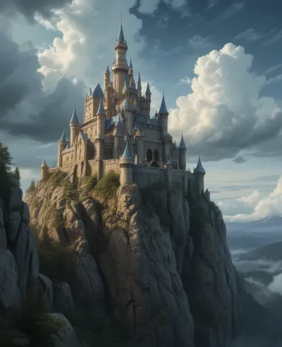 Rugged Fantasy Castle Perched on Cliff - Architecture - AI generated image